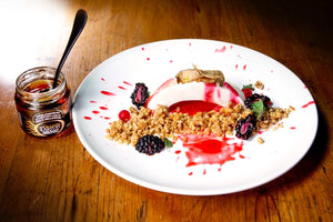 cheescake with truffle honey and fruits