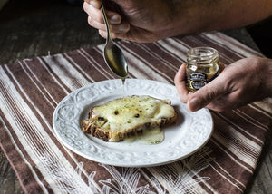 truffle honey on cheese croutons